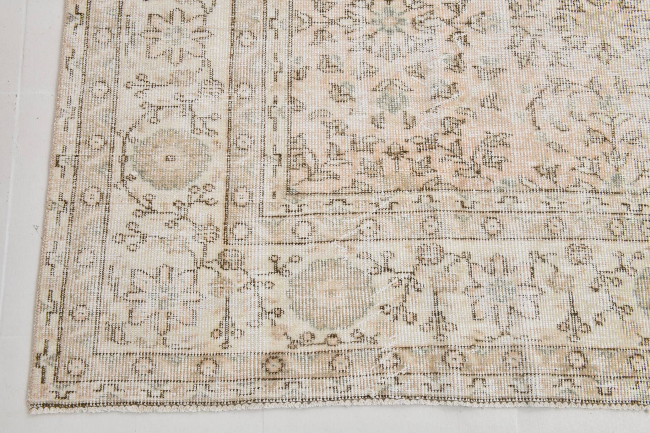 5x12 Pastel Beige Pink Turkish Vintage Area Rug, 160x375Cm