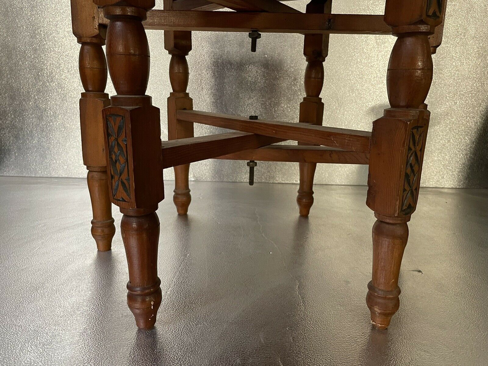 Oriental tea table, moroccan, copper top, engraved wood base, ethnic