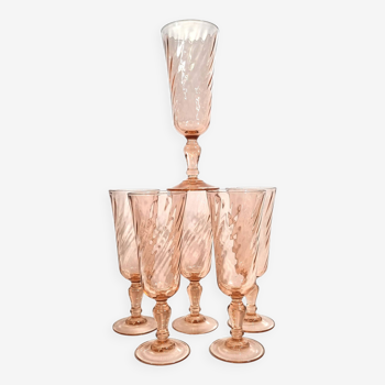 6 vintage rosaline arcoroc luminarc champagne flute 1960s