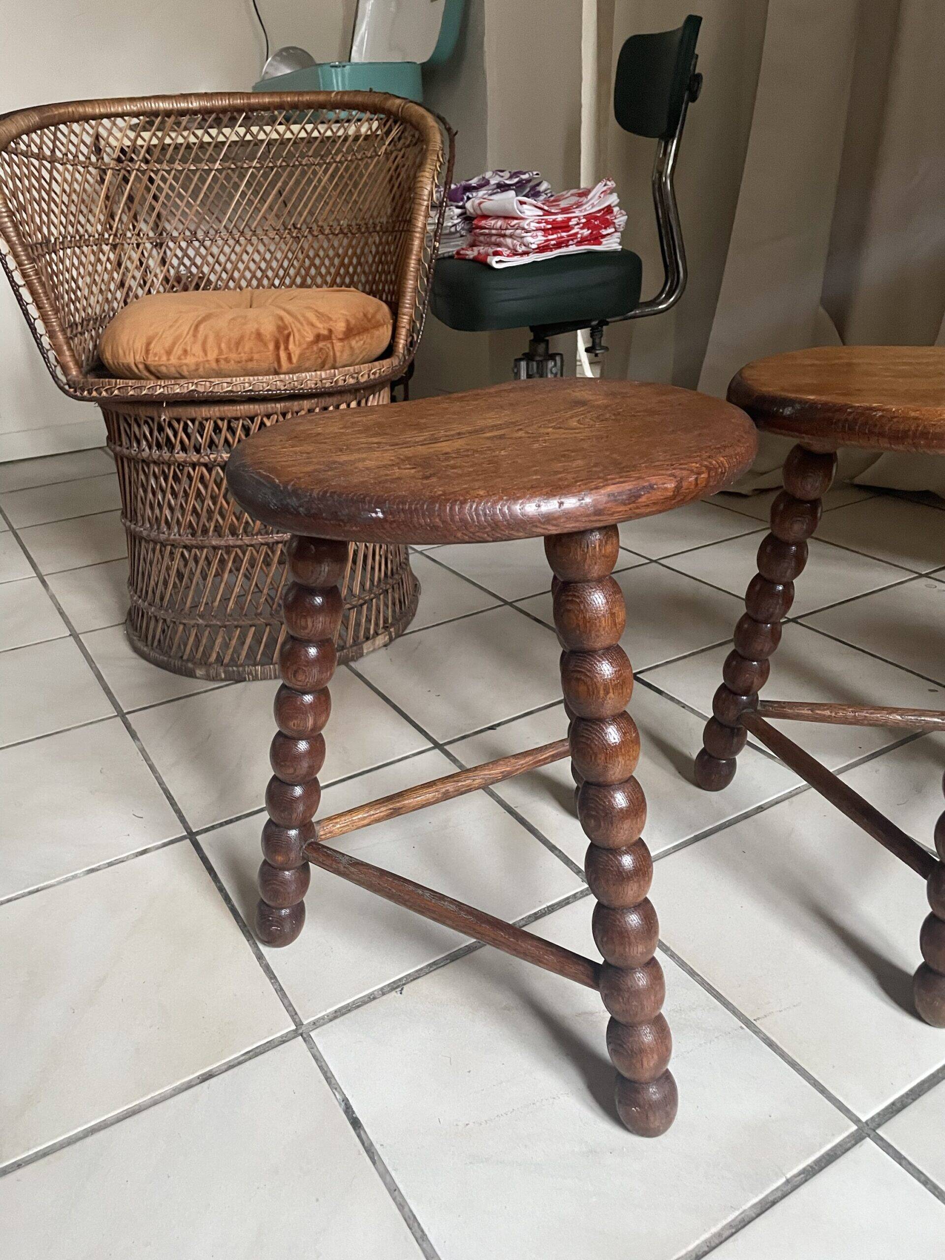 Pair of solid oak milking stools