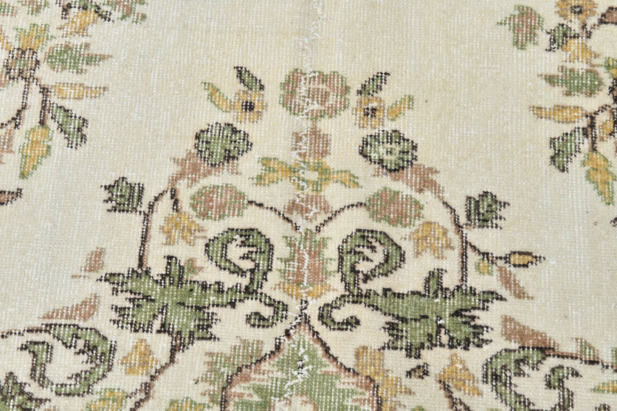 6x10 Beige & Green Geometric Pattern Anatolian Vintage Rug, 185x296 Cm