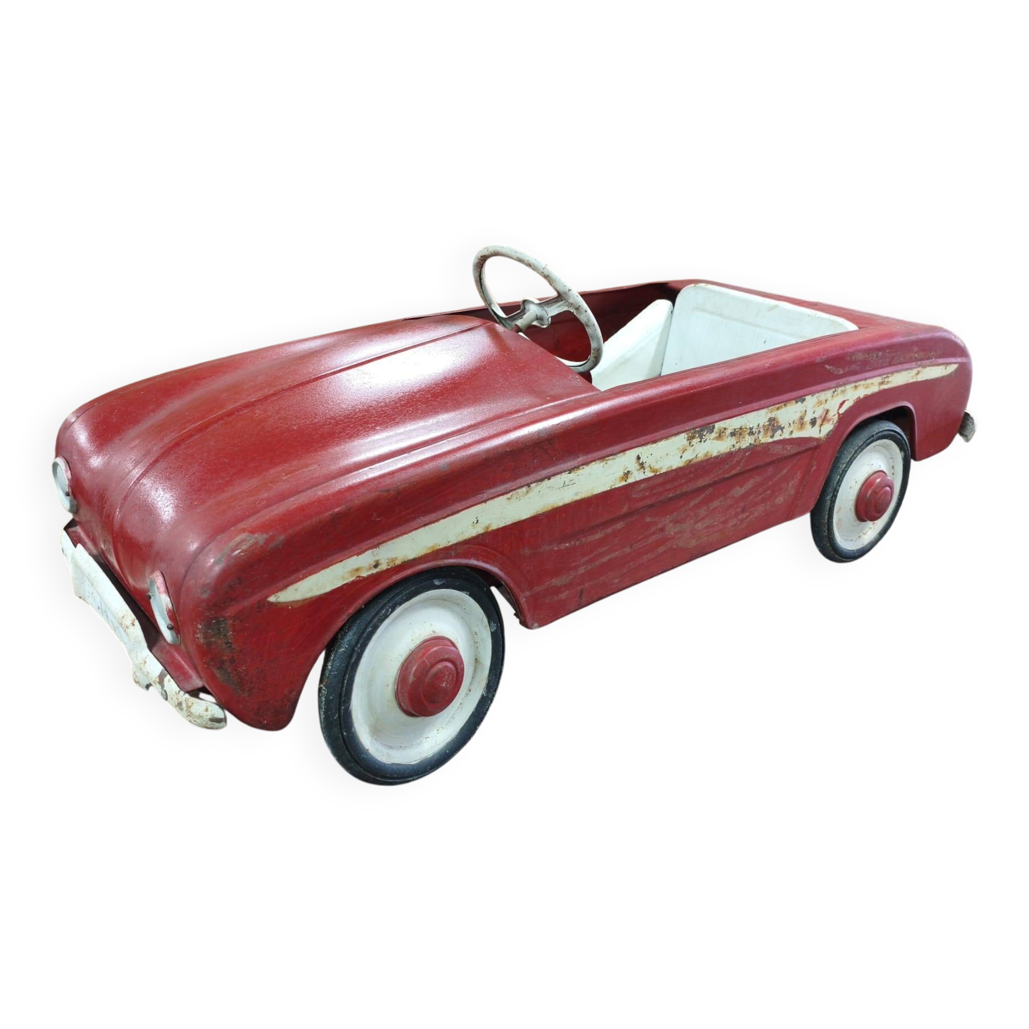 Voiture à pédales Vintage en métal rouge et blanc - Année 50/60
