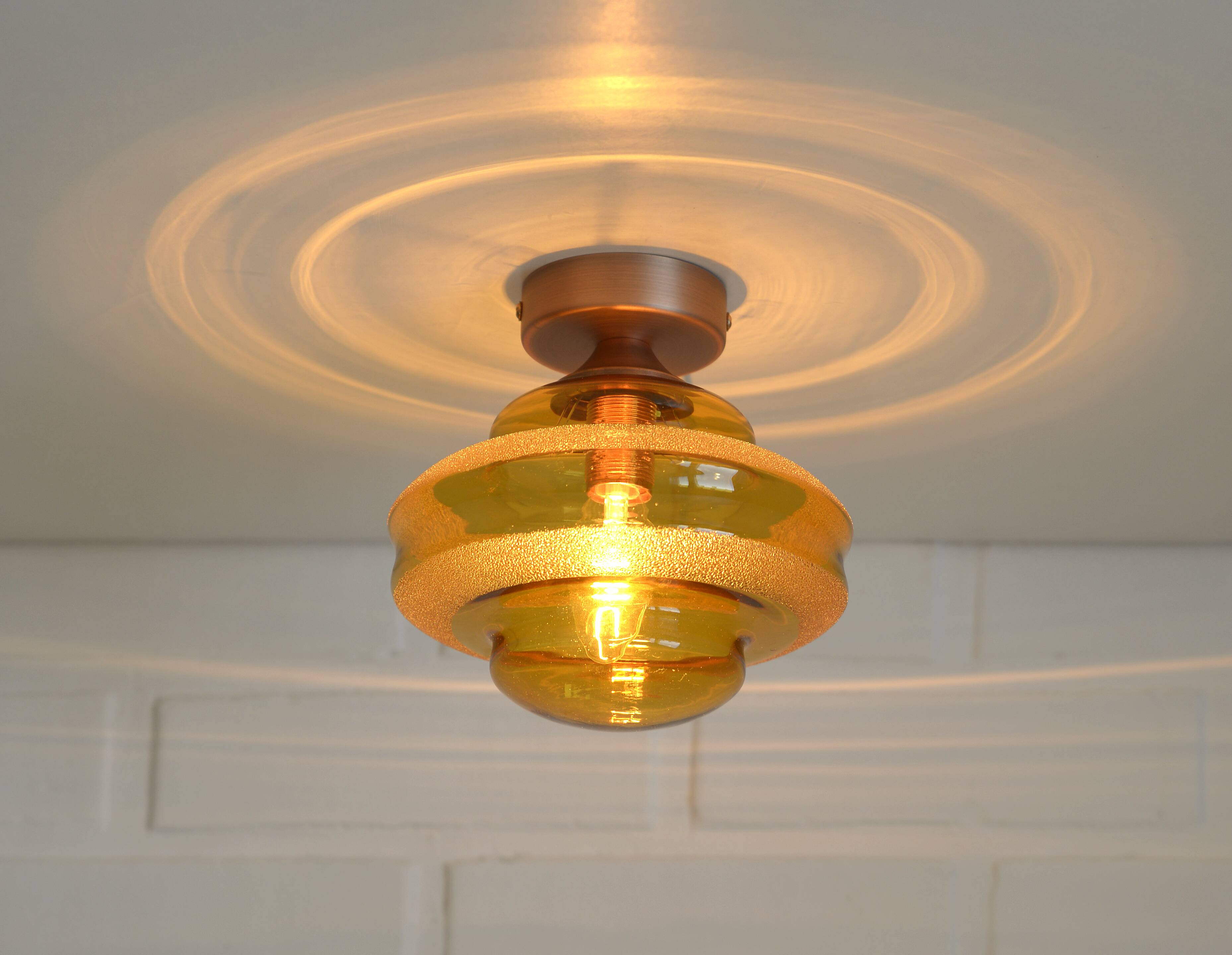 1 of 2 hand blown amber glass ceiling lights / redesign vintage wall lamps
