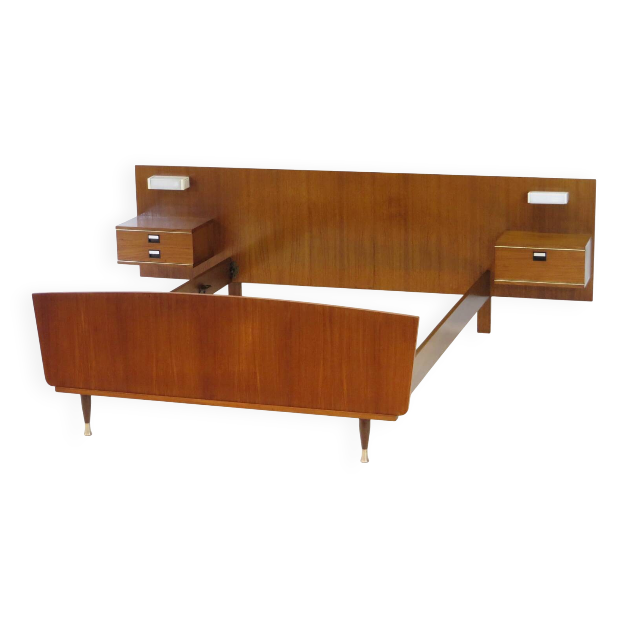 Vintage mid century double bed bedroom set in teak with nightstands