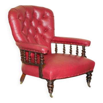 William IV antique Chesterfield armchair in leather with twisted barley structure.