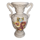 Vintage Italian vase in white ceramic with raised floral decoration.