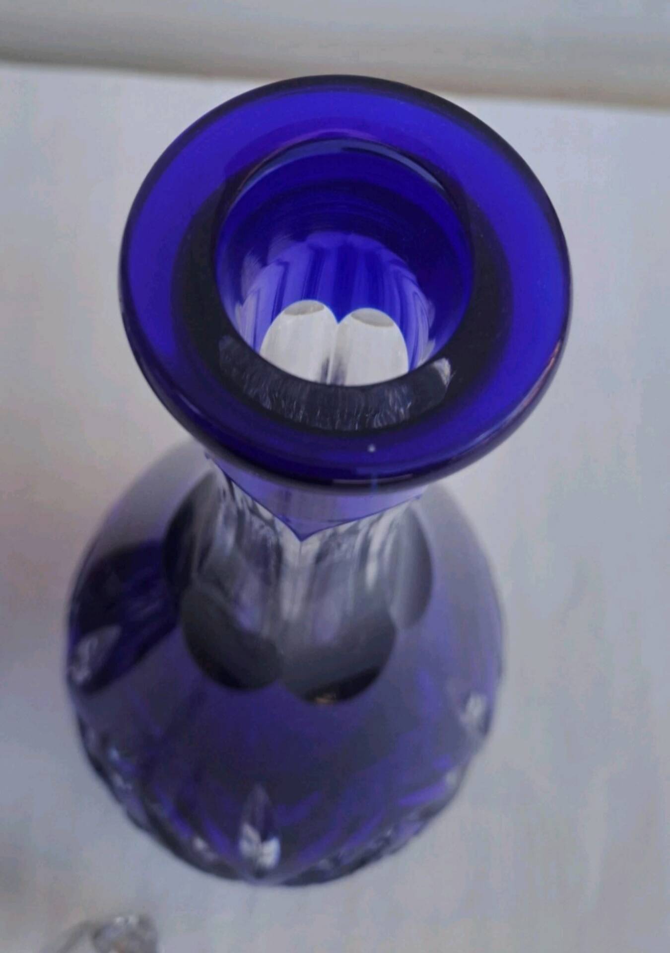 Pair of cobalt blue crystal carafes