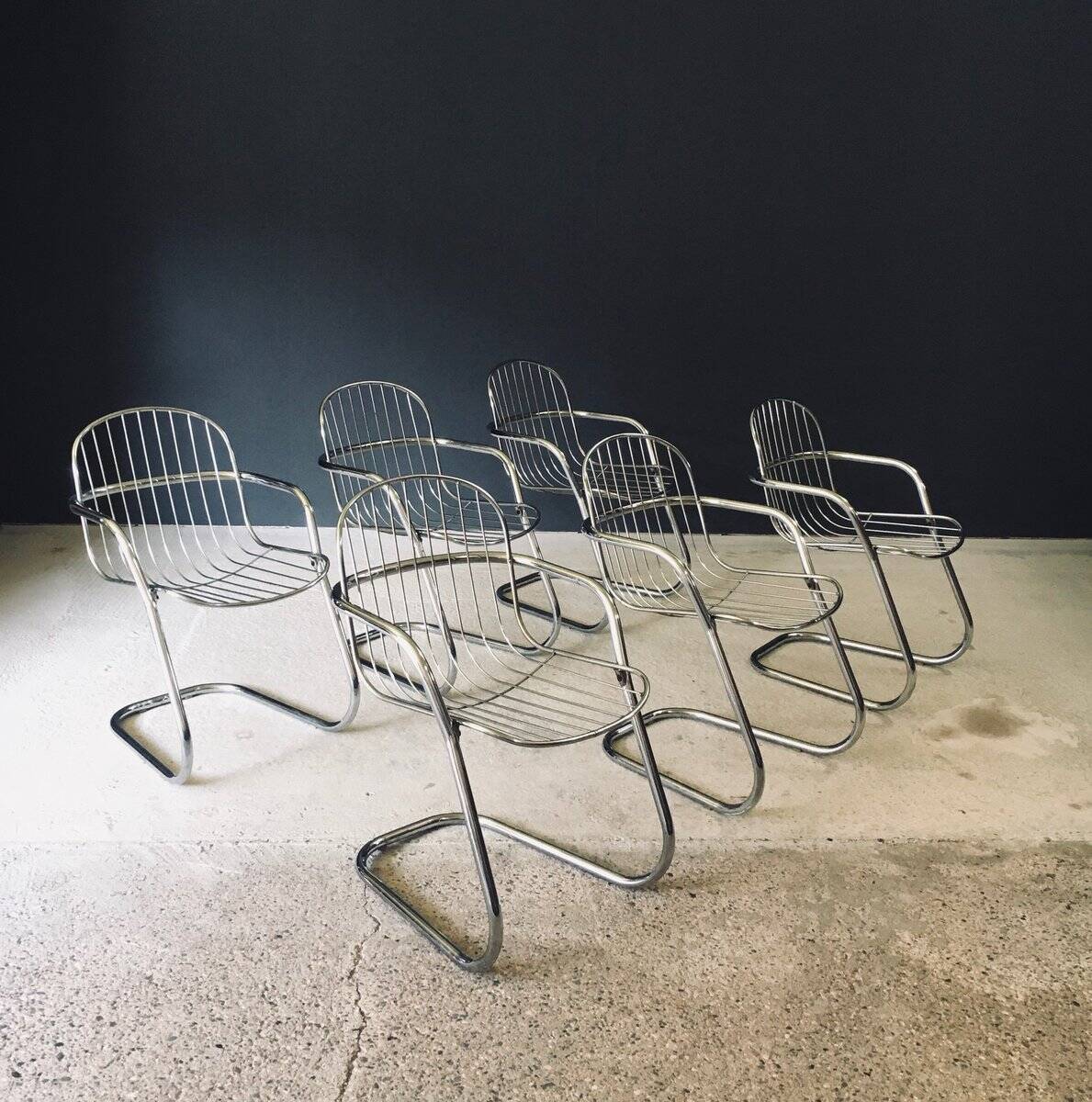 Mid-Century Modern Chrome Dining Chairs by Gastone Rinaldi, Italy, 1970s, Set of 6