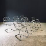 Mid-Century Modern Chrome Dining Chairs by Gastone Rinaldi, Italy, 1970s, Set of 6