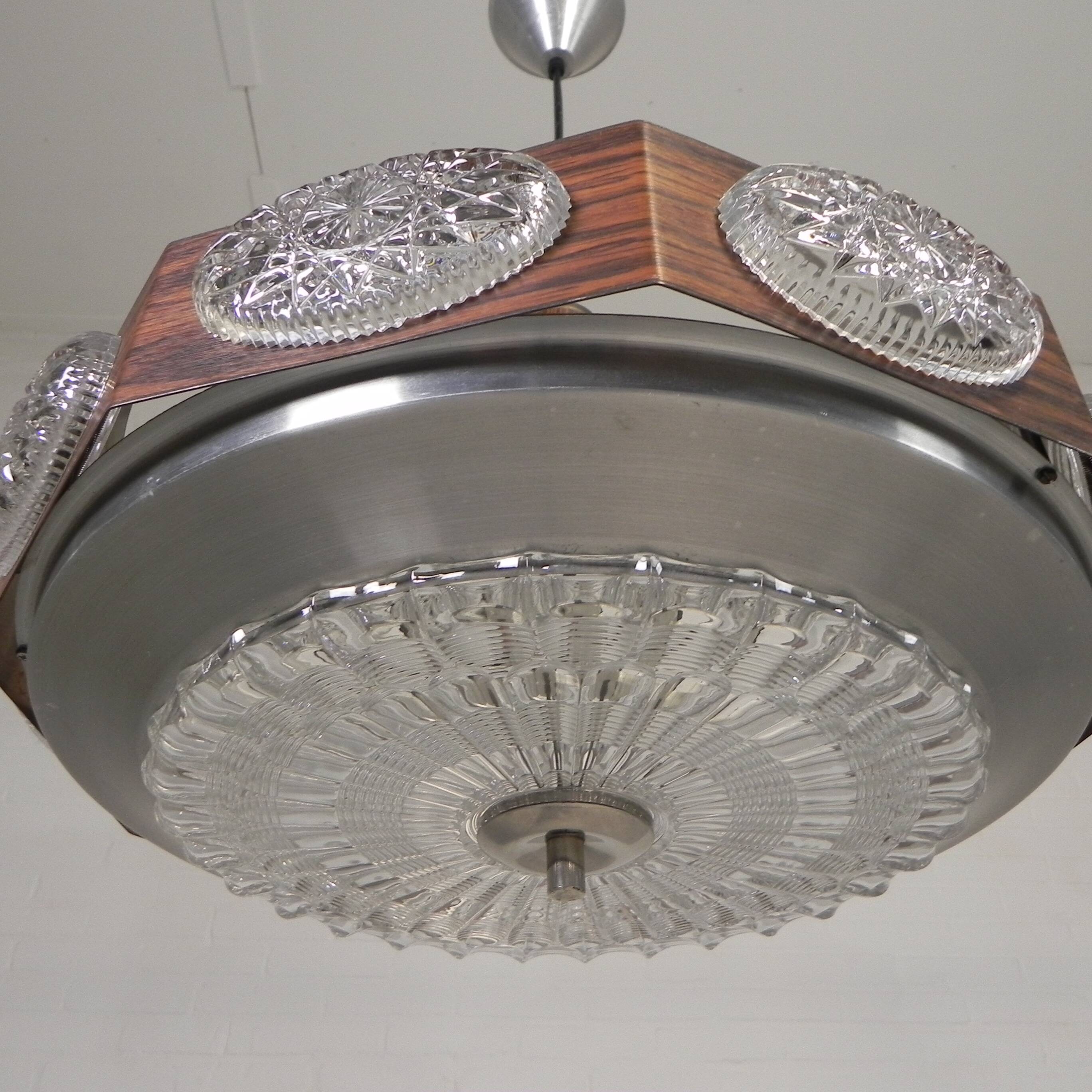 Vintage Lakro pendant light with 9 oval glass panels and 1 round glass panel, 1970s