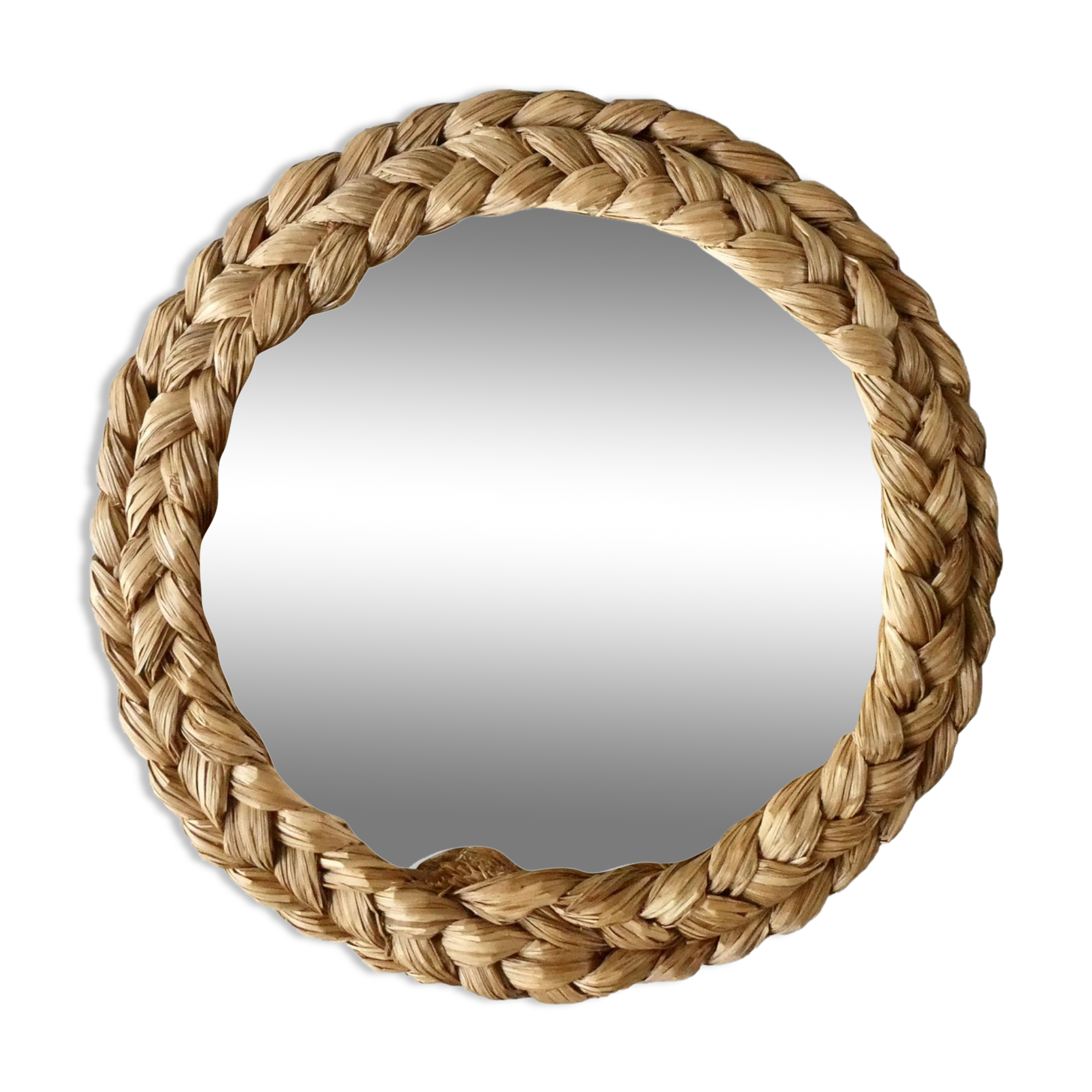 Mirror in braided natural material 70s 33cm