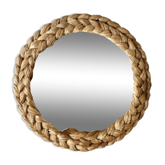 Mirror in braided natural material 70s 33cm