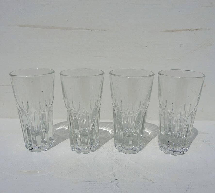 4 old transparent glass pastis glasses