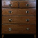 George III English Commode in Mahogany and Burl, Stretcher Feet – 19th Century