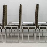 Set of 4 Mid-Century Modern Italian Chromed Steel and Velvet Dining Chairs