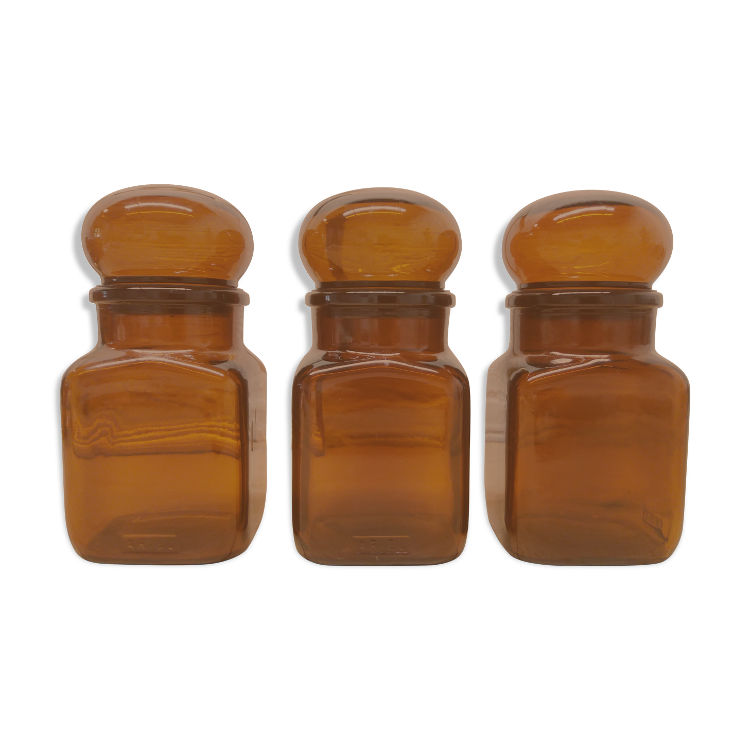 Trio jars amber glass