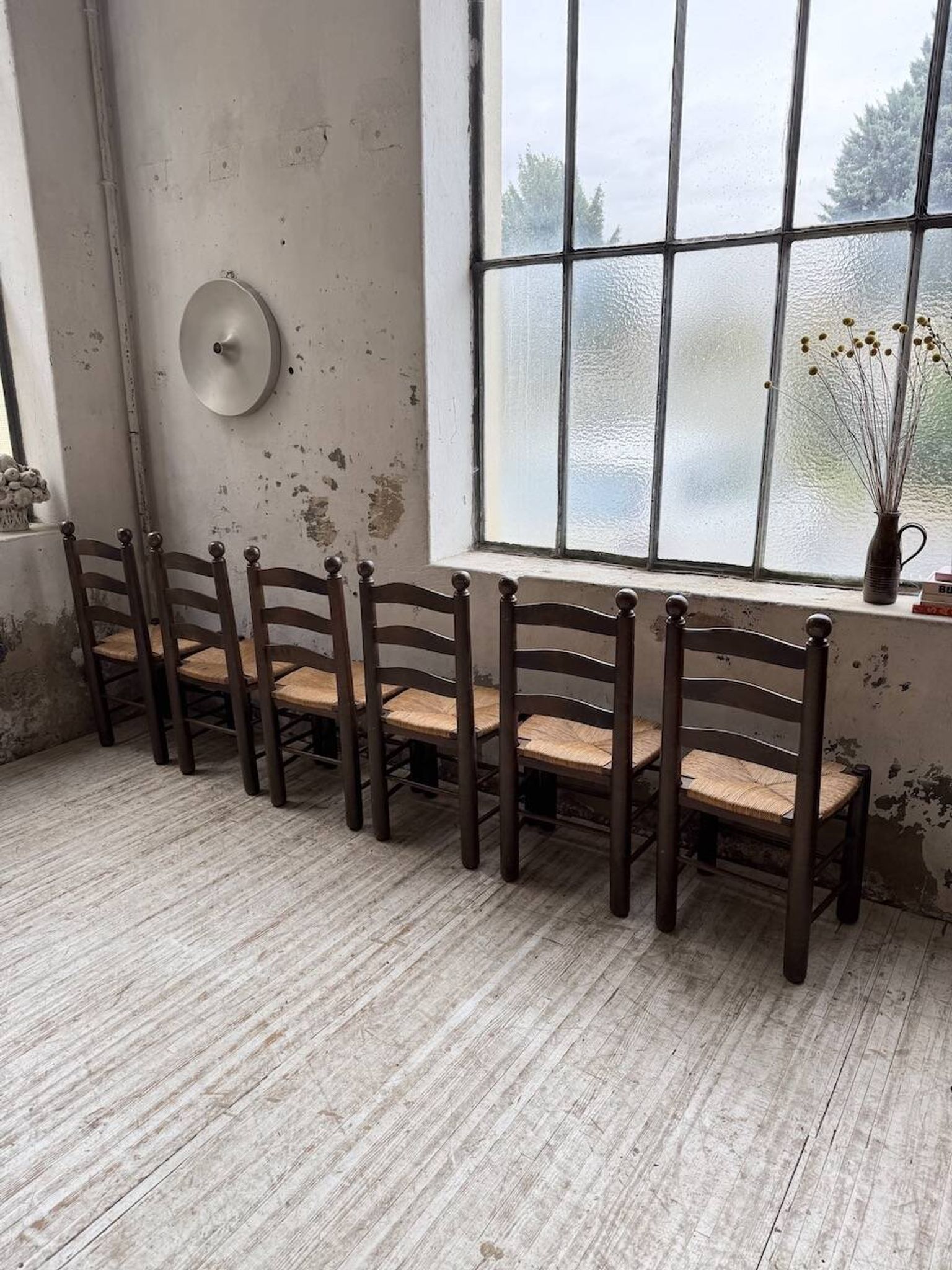 Straw chairs oak 1940s Dudouyt