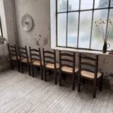 Straw chairs oak 1940s Dudouyt