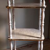 Solid turned wood and formica faux marble shelf to install wood 60s