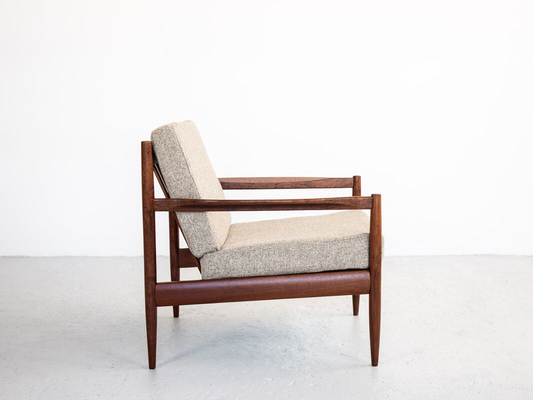 Sofa and armchairs set in walnut and fabric, 1960s
