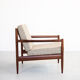 Sofa and armchairs set in walnut and fabric, 1960s