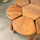 Flower coffee table set with elm tripod stools
