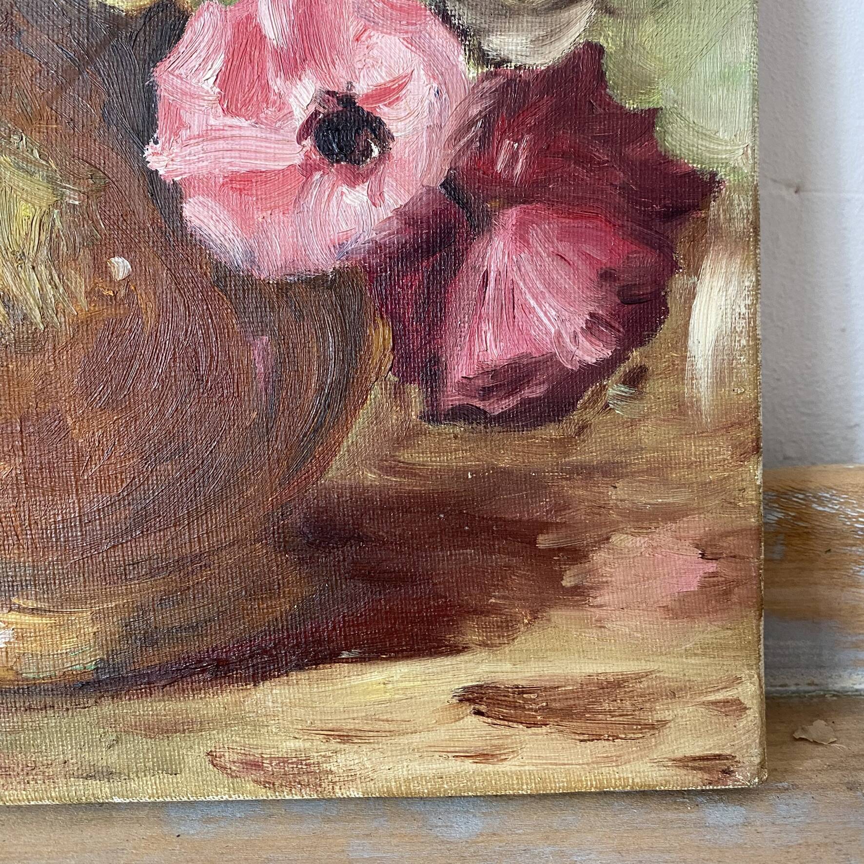 Painting bouquet, oil on canvas on frame flowers 35X27.