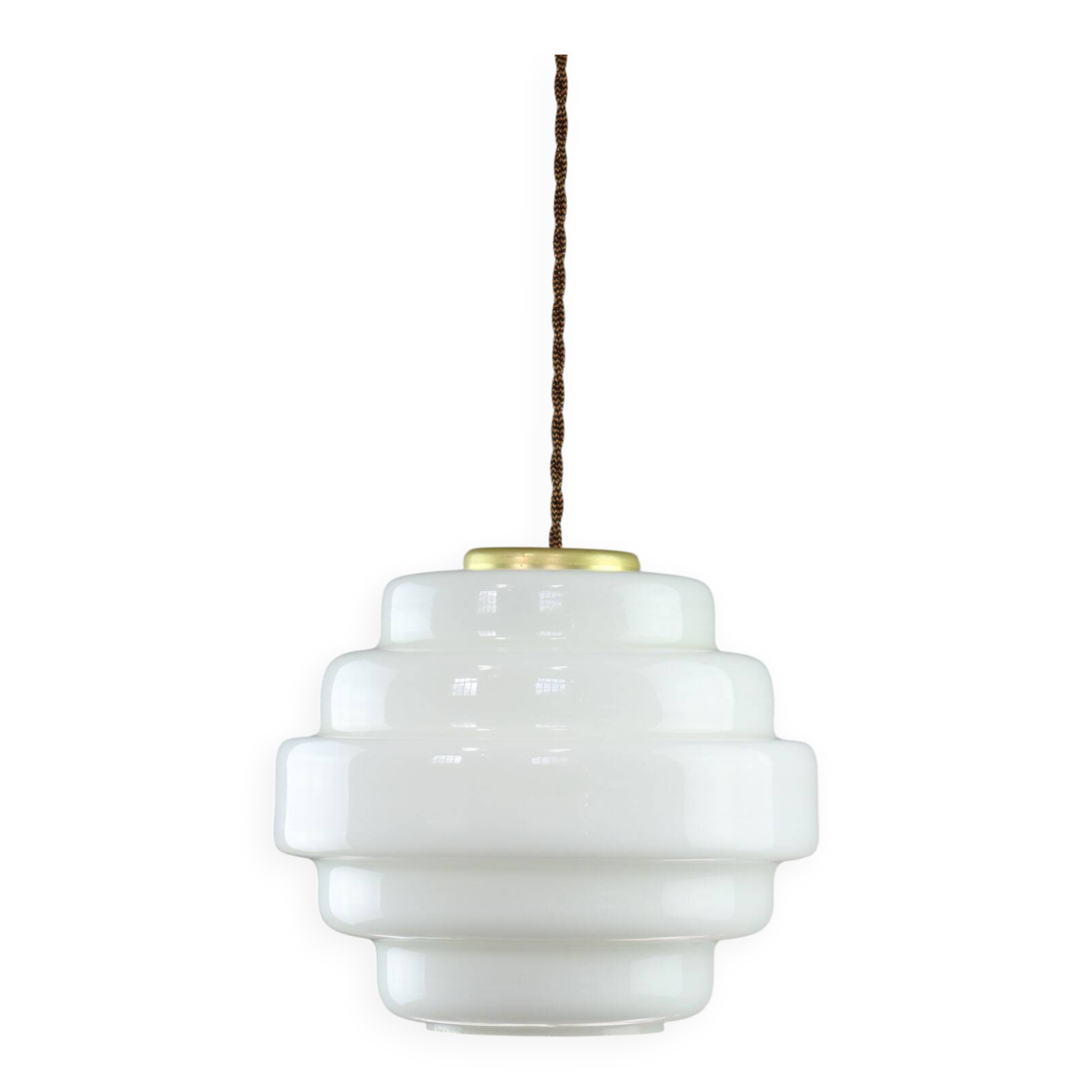 Mid-Century Italian Brass and Opaline Glass Pendant Lamp