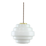 Mid-Century Italian Brass and Opaline Glass Pendant Lamp