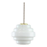 Mid-Century Italian Brass and Opaline Glass Pendant Lamp