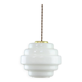 Mid-Century Italian Brass and Opaline Glass Pendant Lamp