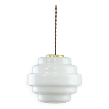 Mid-Century Italian Brass and Opaline Glass Pendant Lamp