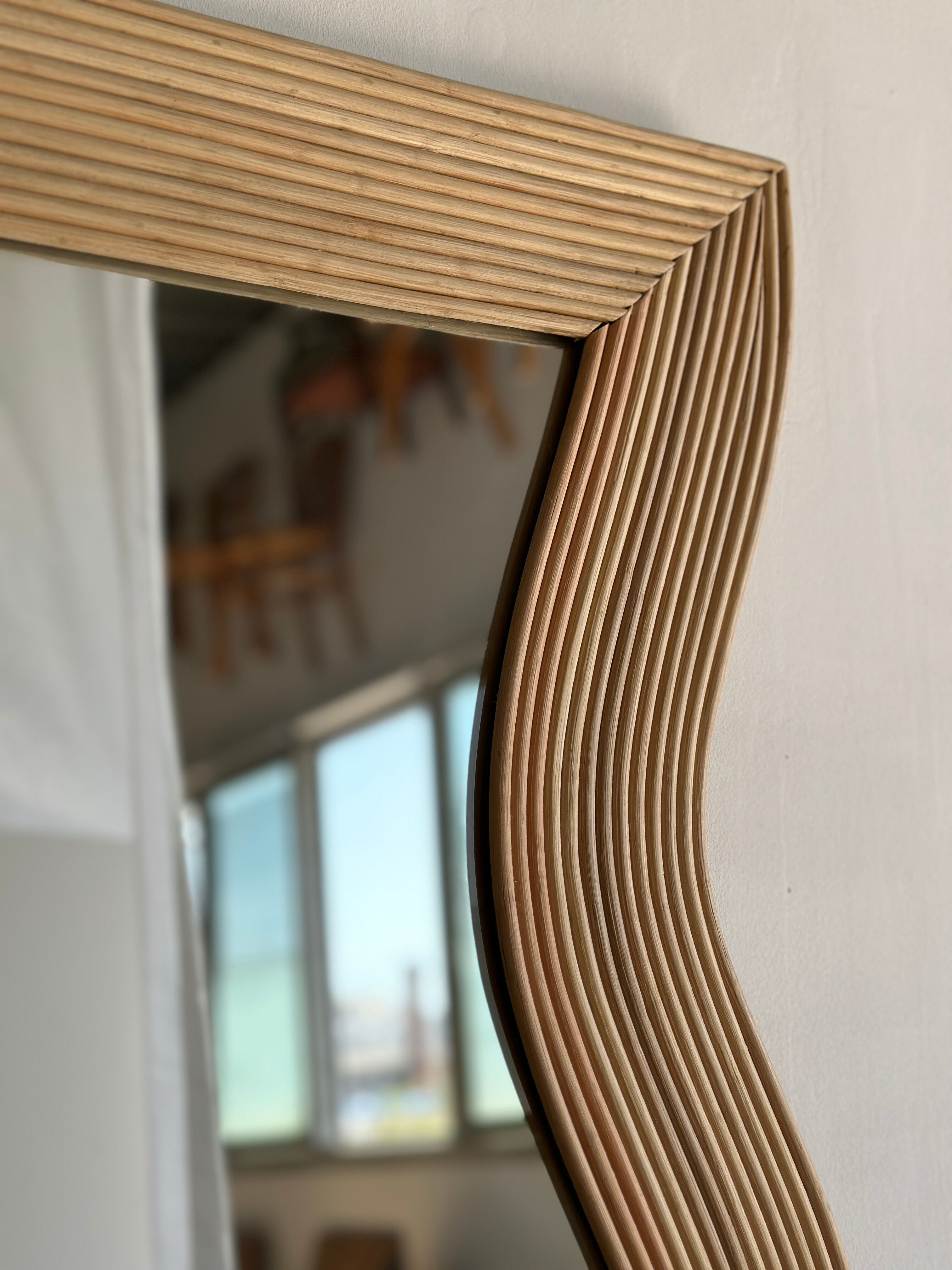 Zigzag rattan foot mirror H:182cm