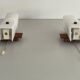 Mid-century wall lights in white plexiglass with a wooden base, 1960s, Germany.