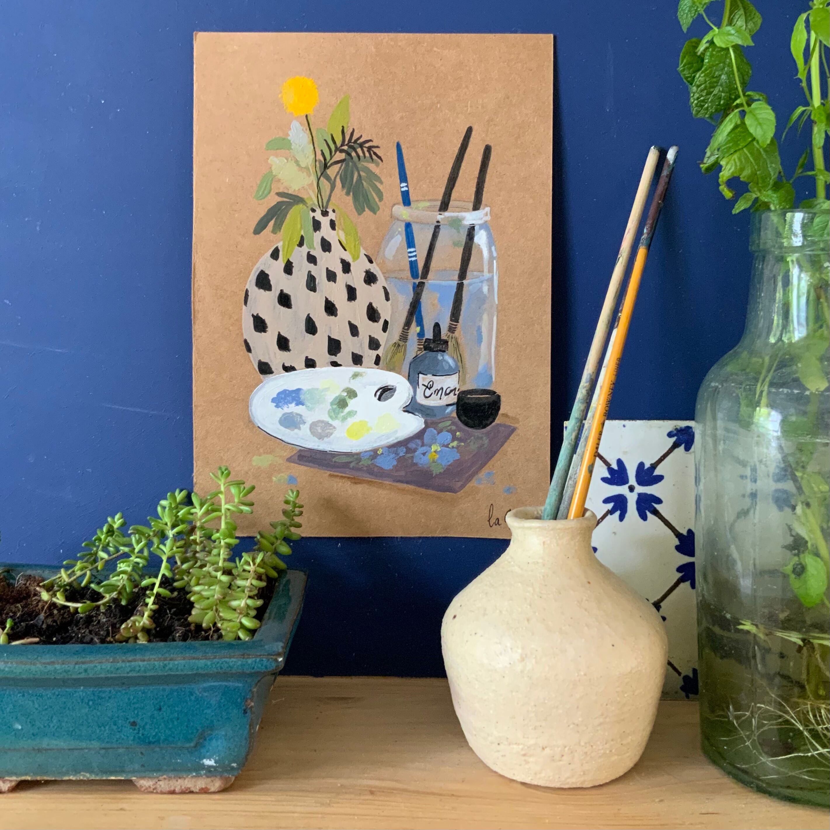 Painted illustration A5 "The painting workshop" acrylic - object of curiosity