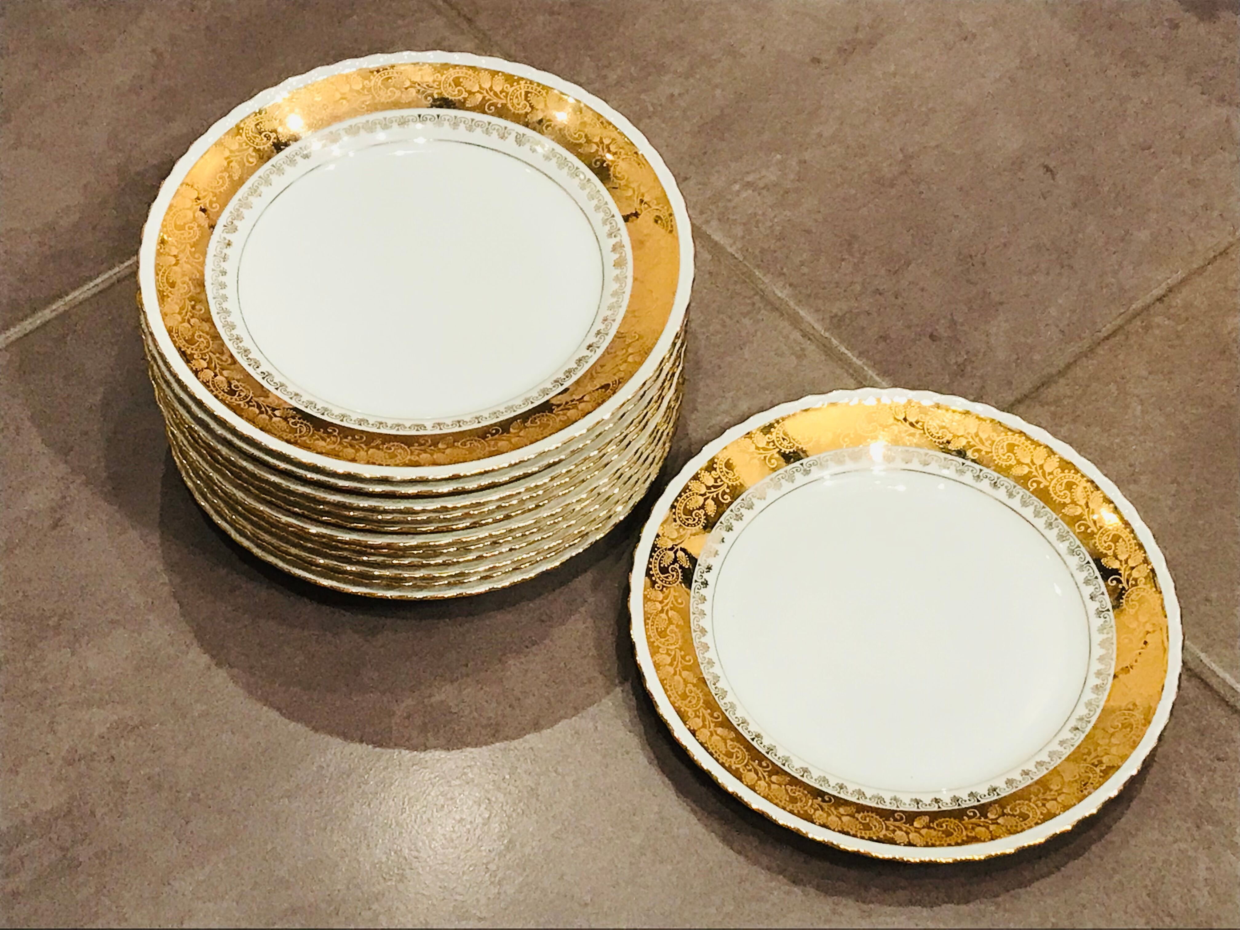 Service à dessert doré à l’or fin en porcelaine de Luxe Royal ADP