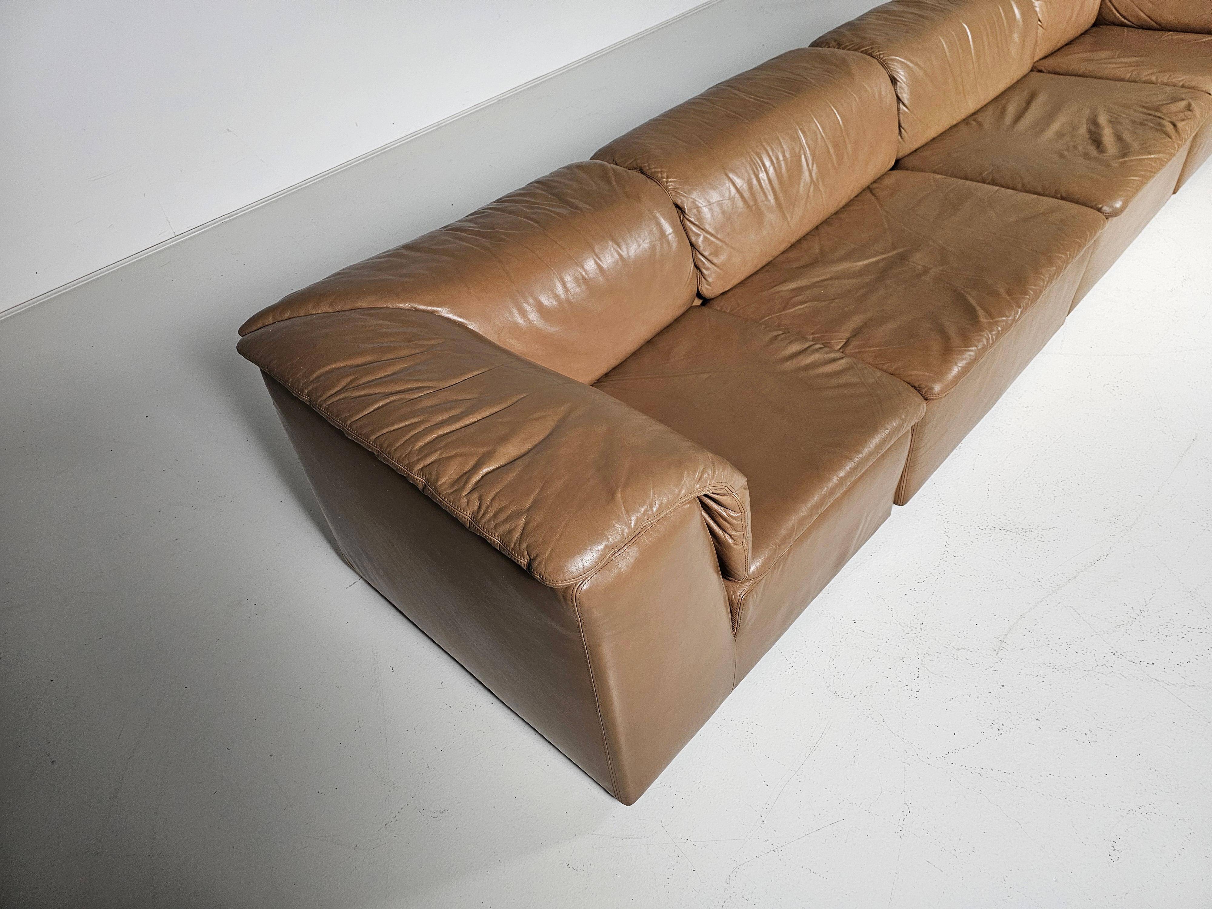 Modular "Jeep" sectional sofa in light brown leather by Anita Schmidt for Durlet, 1970.