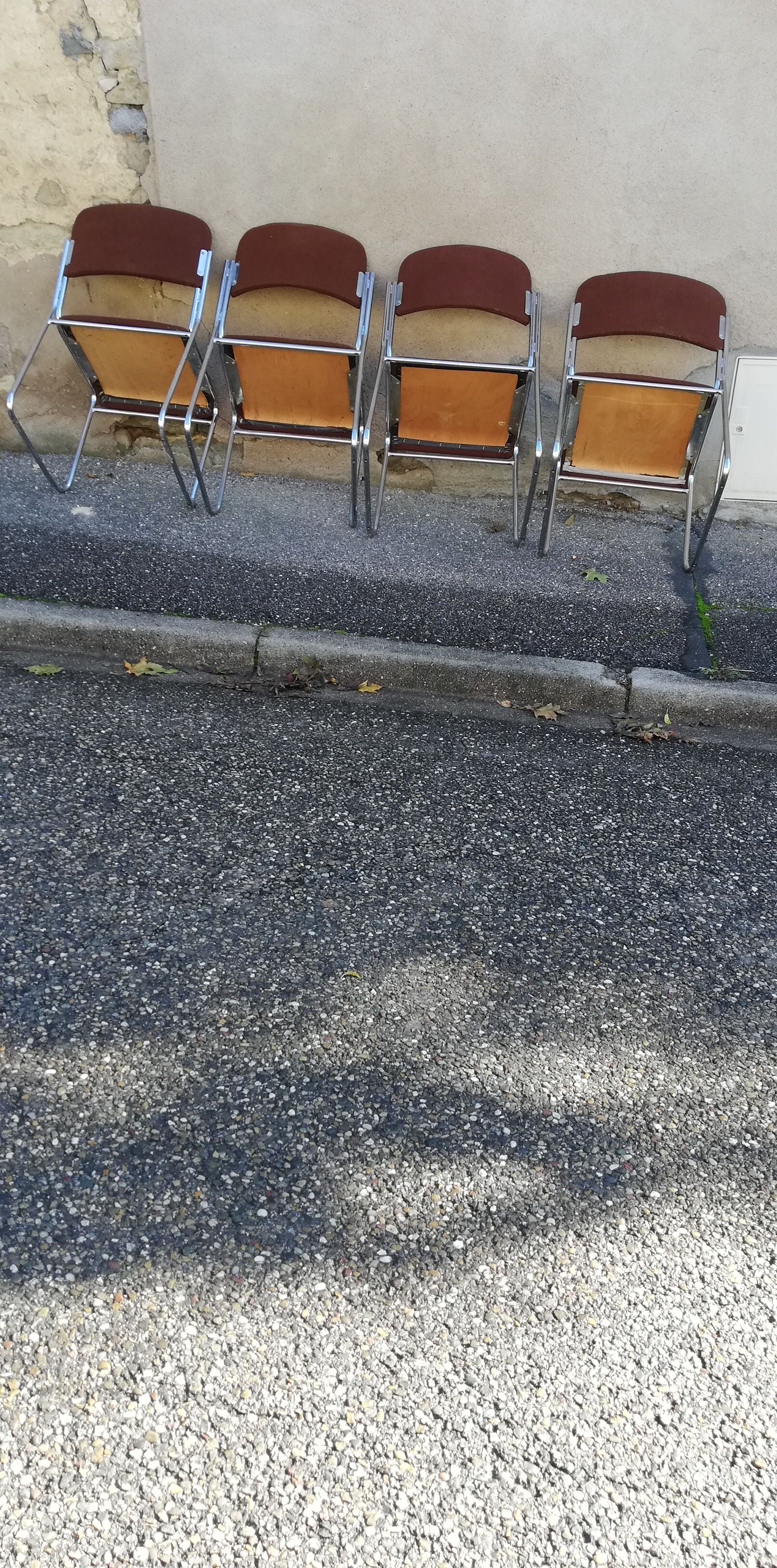 Set de 4 chaises vintage chrome et tissu marron