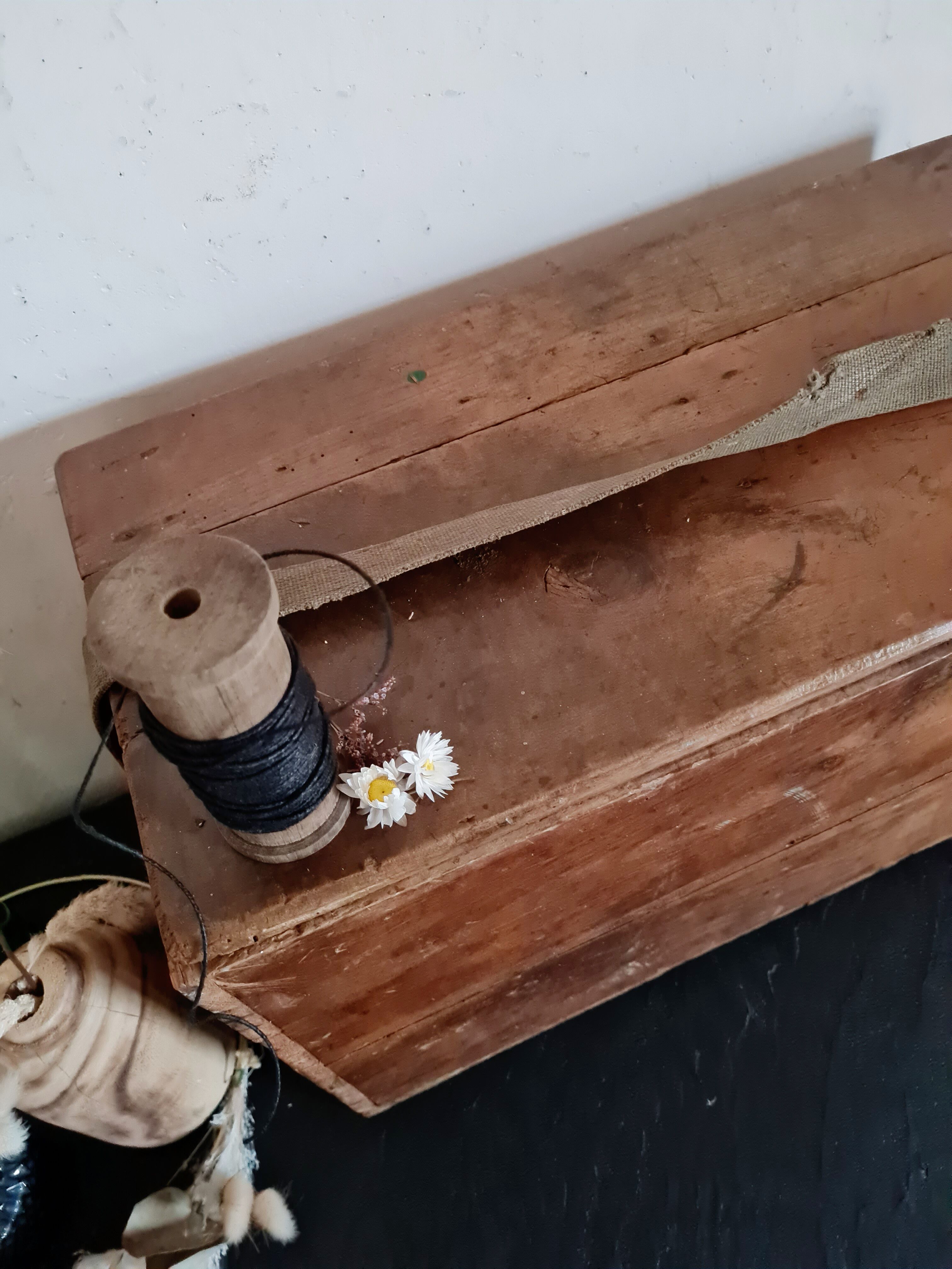 Compartmentalized old wooden chest