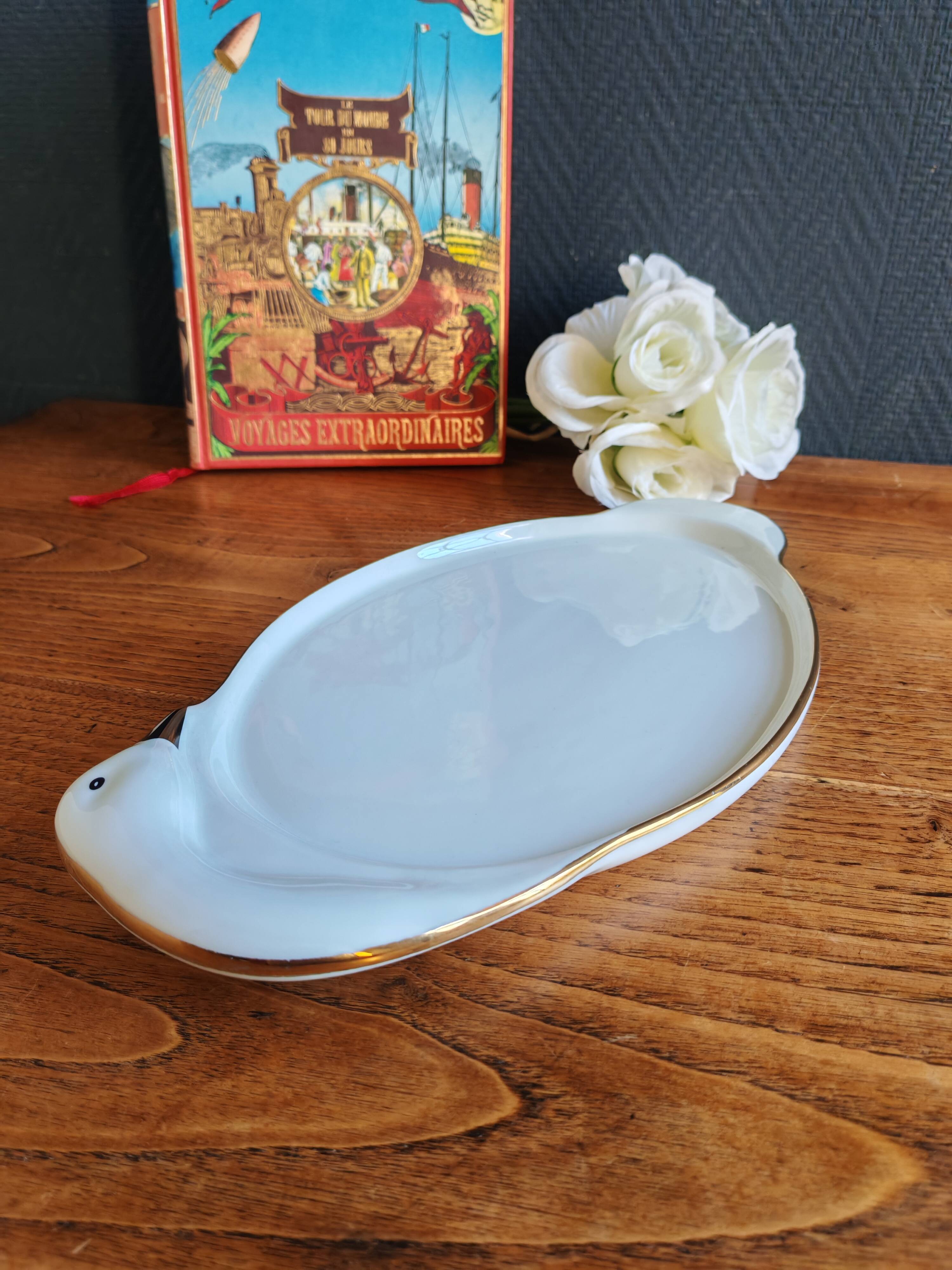 Vintage Porcelain Foie Gras Tray | Oval Duck/Swan Shaped Dish