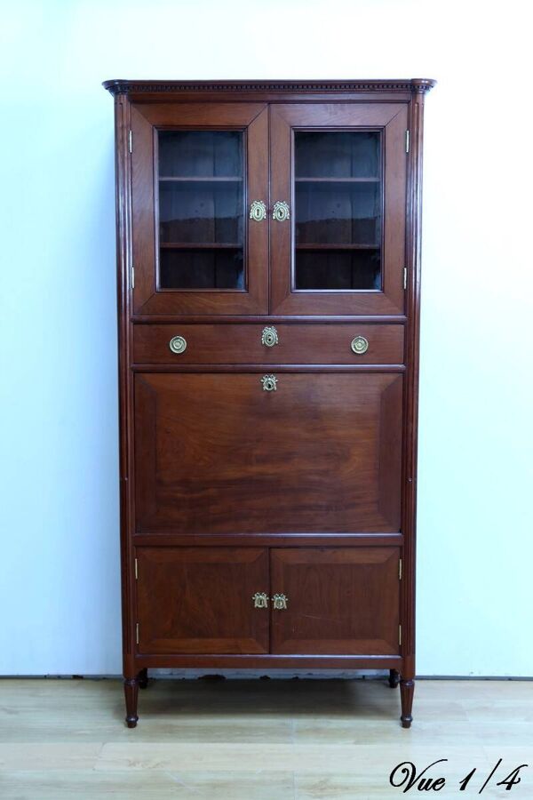 Secrétaire à Guillotine en Acajou de Cuba, époque Louis XVI – Fin XVIIIe