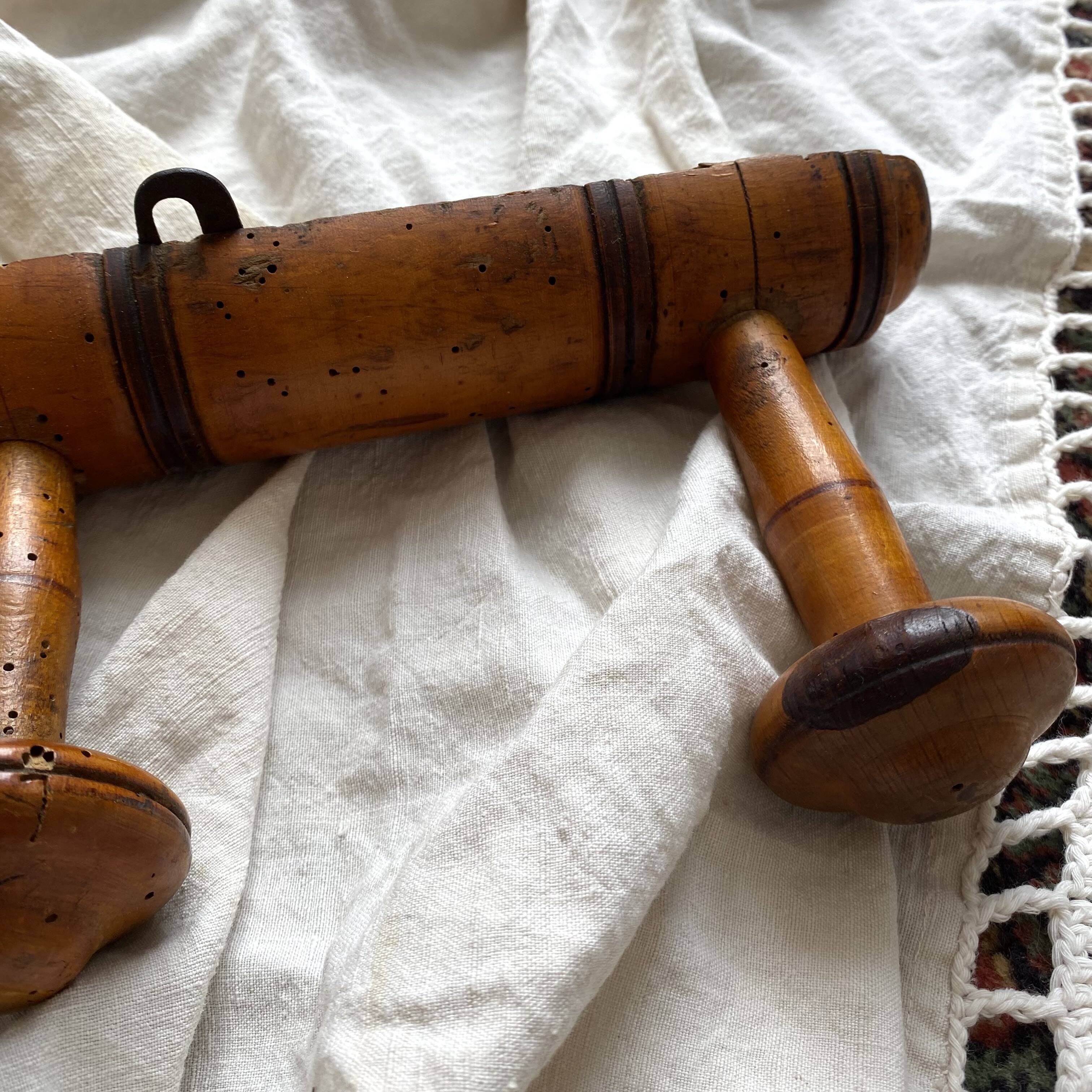 Antique turned wood wall coat rack