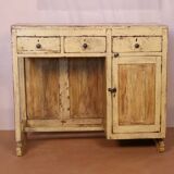 Antique art deco desk in Burmese teak with yellow patina - original ecru