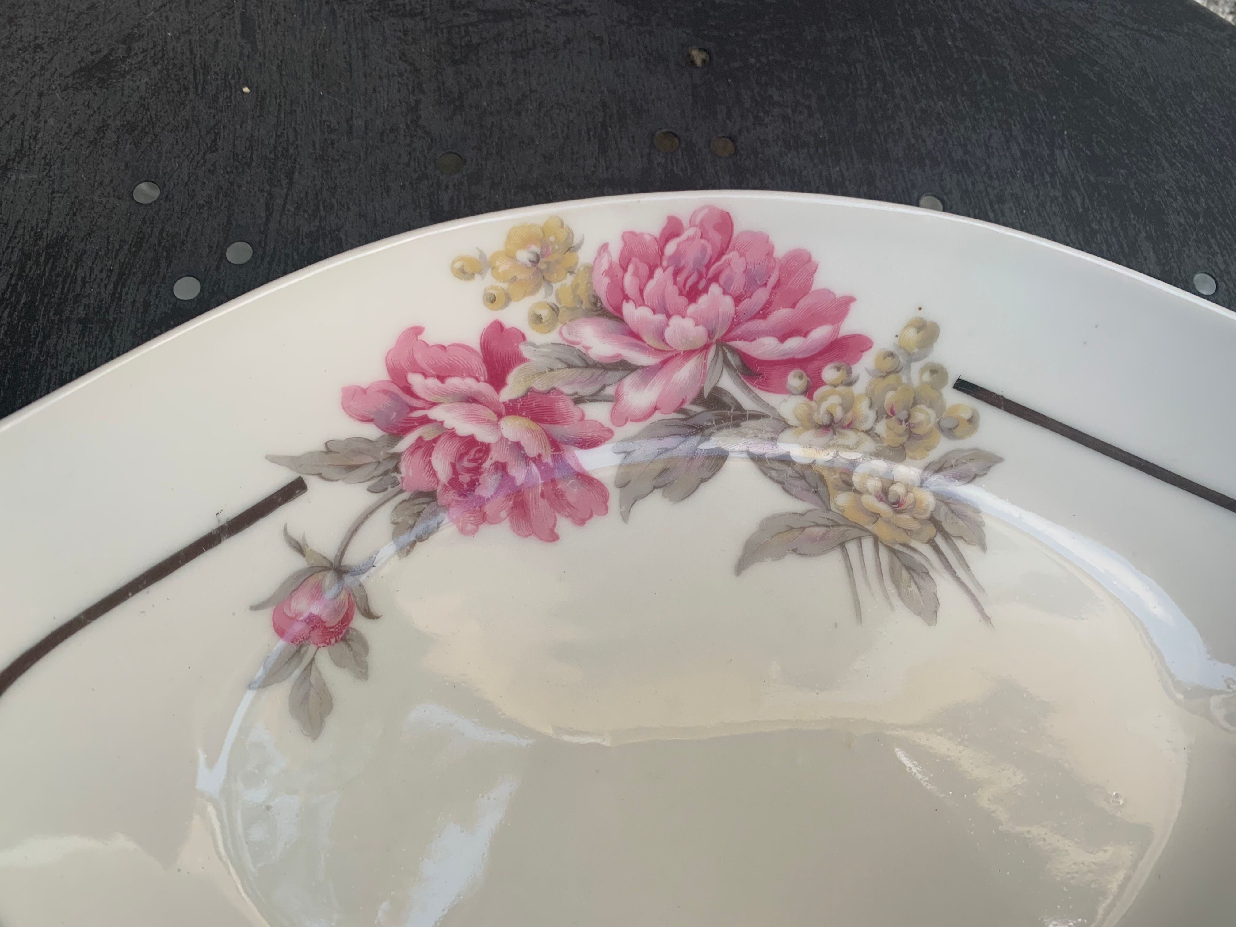 Porcelain serving dish pattern art deco peonies