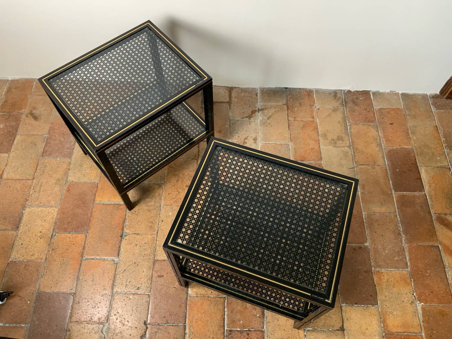 Paire de tables d’appoint vintage 70 Pierre Vandel