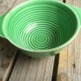 Ancient Bowl with Ears in Green Faience signed Sarreguemines