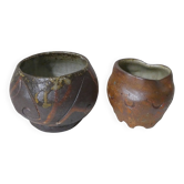 2 asymmetrical brutalist stoneware bowls signed G.Toutous Vintage