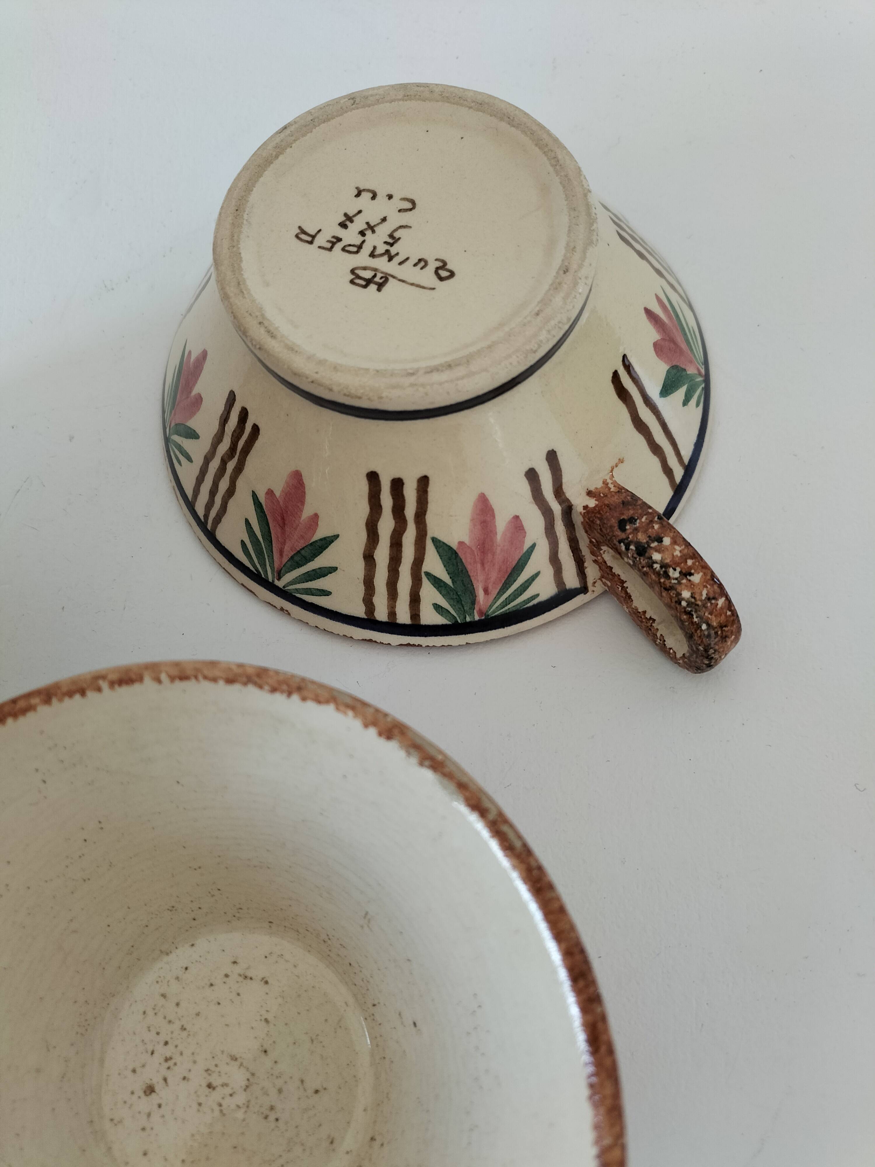 HB Quimper Teapot, Cups and Ramekin Set