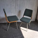 Mid-Century TON chair set in wood and teal fabric - Czechoslovakia 1960s