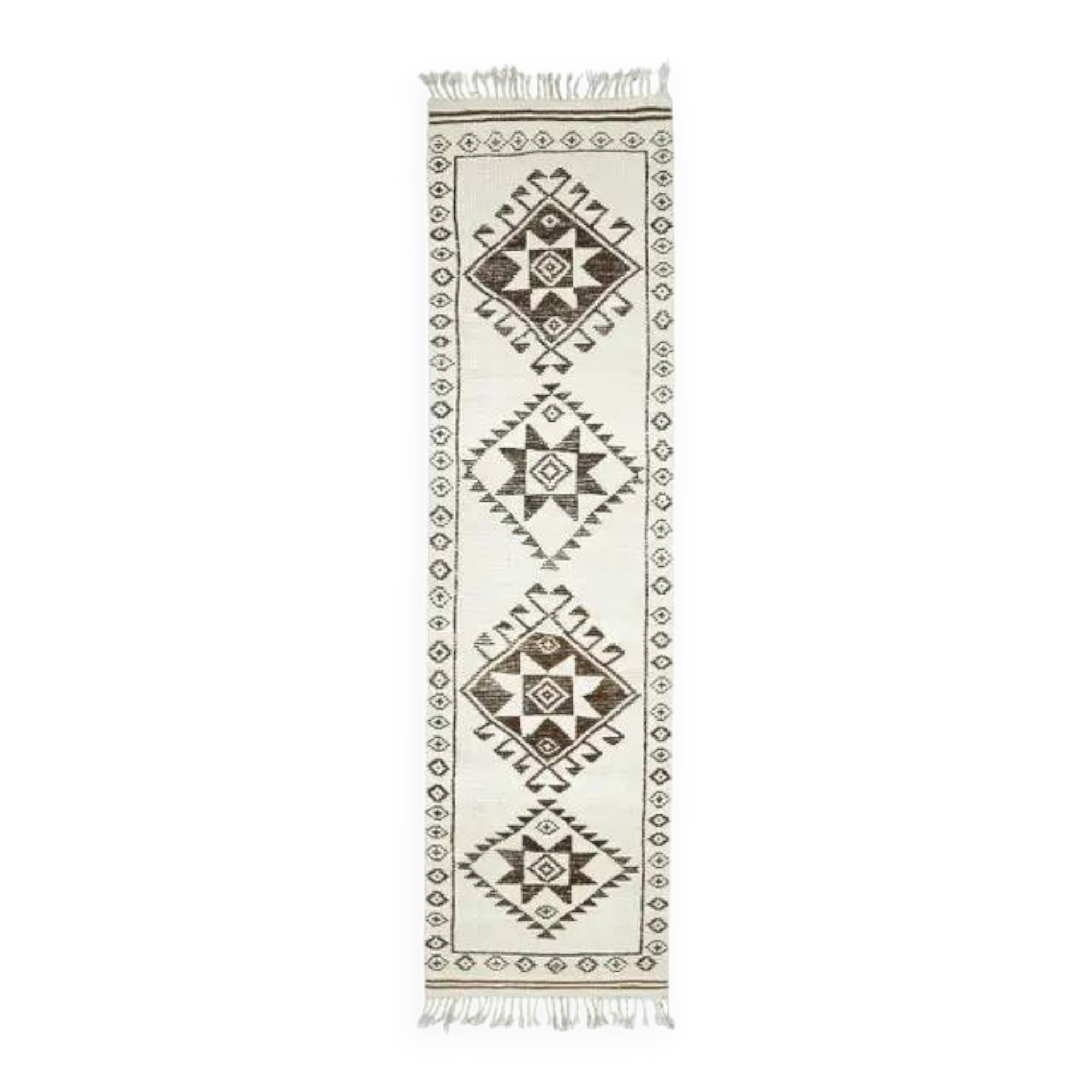 1970s Vintage Turkish Hand-Knotted Wool Cotton Beige Runner Rug  90x340